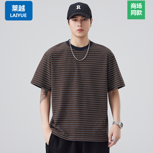 莱越复古条纹风短袖 T恤男宽松百搭休闲潮流圆领体恤