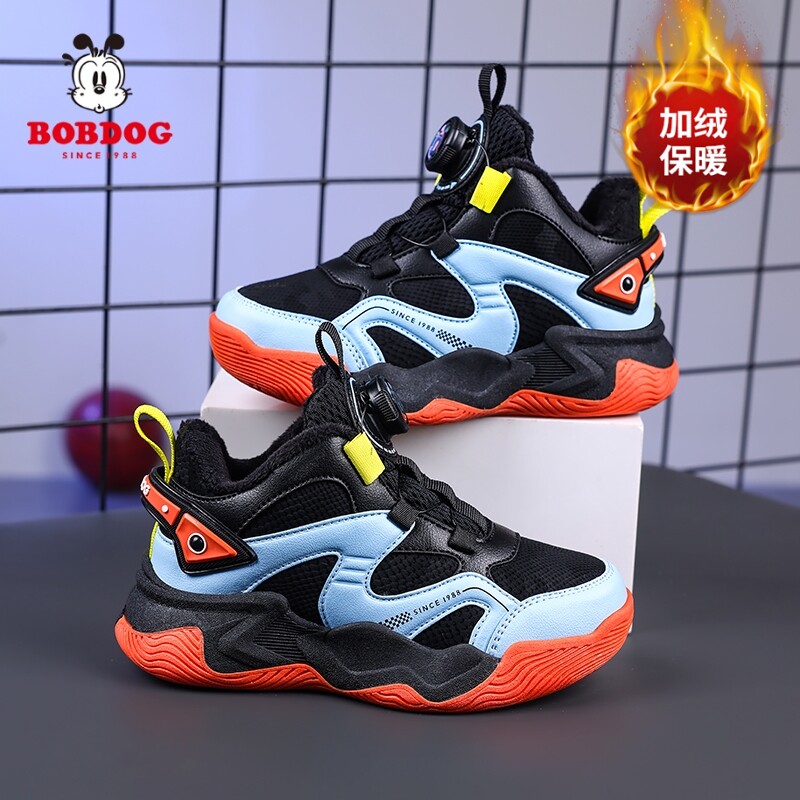 巴布豆女童运动鞋2025冬季新款加绒二棉保暖抗寒中大童儿童篮球鞋