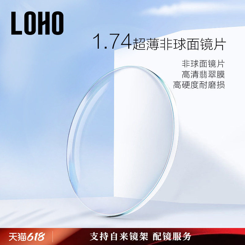 【商场同款】LOHO近视镜片1.74超薄2片装非球面定制单光片翡翠膜