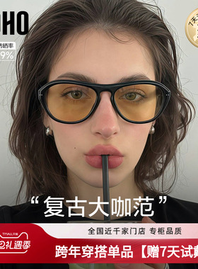 LOHO2025新款复古黑框茶片墨镜女防紫外线高清尼龙镜片防晒太阳镜