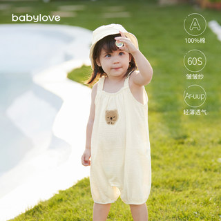 babylove婴儿吊带连体衣夏季薄款宝宝纯棉纱布无袖背心爬服超萌