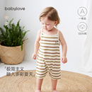 纯棉连身哈衣爬服条纹无袖 babylove婴儿吊带连体衣夏薄款 宝宝夏装