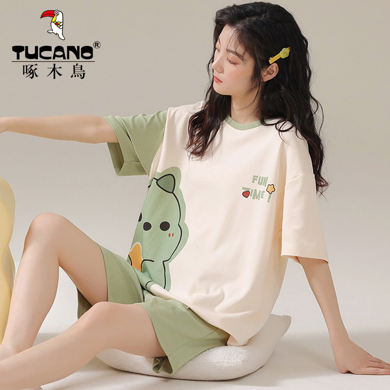 啄木鸟2025年新款夏季睡衣女短袖短裤套装清新女士夏天薄款家居服,女士内衣/男士内衣/家居服,睡衣/家居服套装,淘宝优惠券,粉丝福利购,淘宝优惠卷