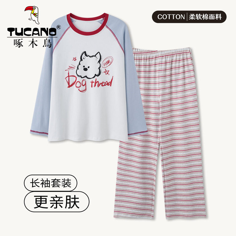 啄木鸟甜美睡衣女2026年新款春秋季纯棉长袖可爱套装冬夏天家居服