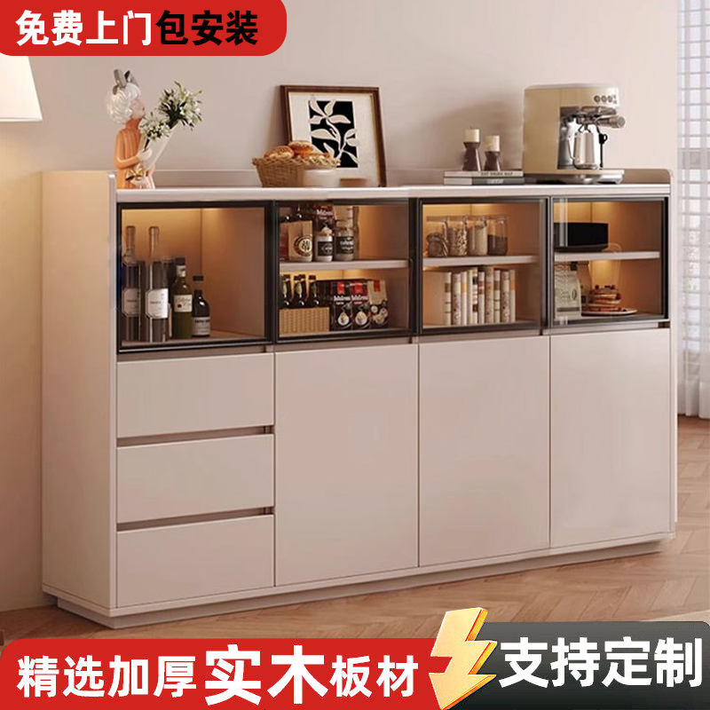 全实木新款餐边柜家用客厅适用储物置物柜可定制靠墙一体茶水柜子