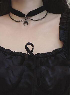 暗黑月牙锁骨链颈链气质哥特月亮锁骨链choker短项圈女万圣节简约