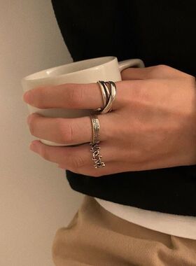 复古简约做旧套装戒指女嘻哈ins男潮时尚个性小众设计开口食指环