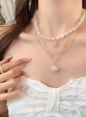 复古夏日度假风海星贝壳海螺项链小众ins多层叠戴锁骨链辣妹颈链