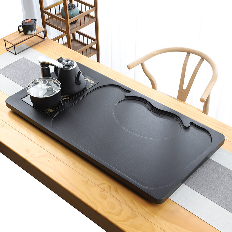 天然乌金石茶盘茶具套装家用烧水壶一体式石盘天然石头整块石茶台