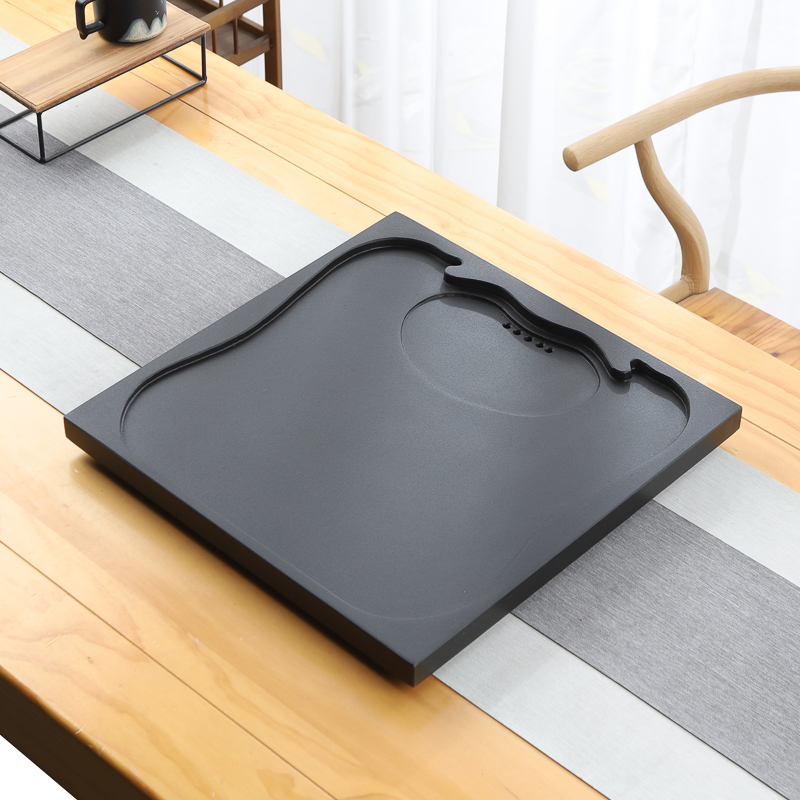 天然乌金石茶盘单盘方形一体整块石板家用功夫客厅茶台石头茶托盘