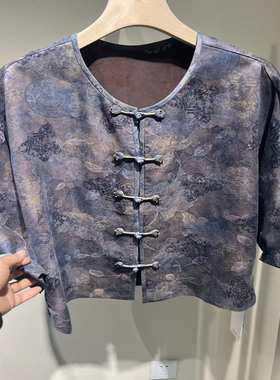 712C103新中式国风香云纱真丝上衣2026春夏款盘扣圆领桑蚕丝小衫