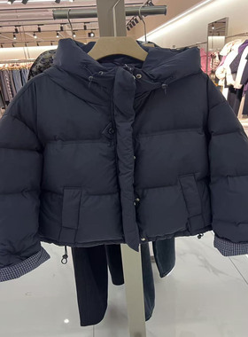 202R011商场同款时尚短款宽松连帽鸭绒羽绒服2025冬季新款女外套