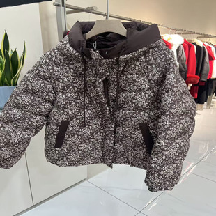 女保暖外套 碎花白鸭绒羽绒服2025冬新款 003R025商场同款 连帽短款