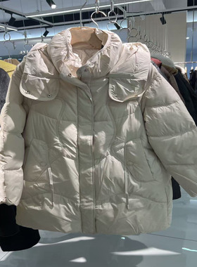 012R157专柜正品纯色连帽中长款鸭绒保暖羽绒服外套2025冬季款女