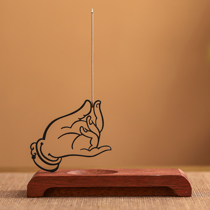 禅意佛手立式点香器摆件家用室内线香炉香插香座香盘香薰炉乌沉香