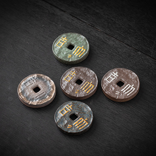 中式禅意仿铜钱盖置陶瓷古泥老岩泥手工粗陶壶盖托搁置架茶桌装饰