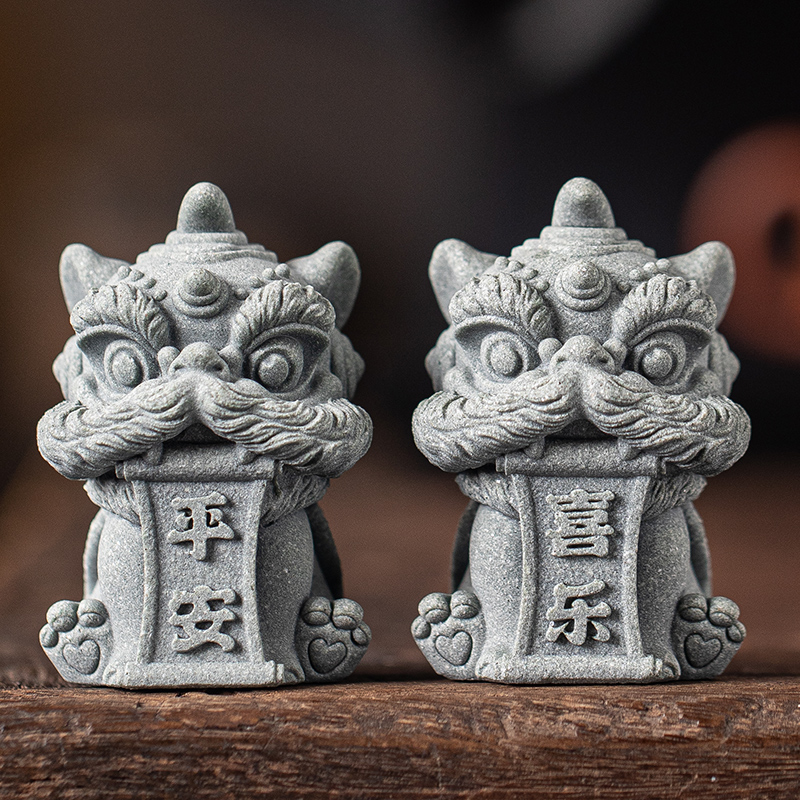青砂石招财国潮风茶桌醒狮吉祥物