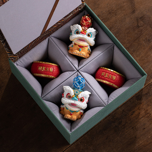 国潮醒狮创意礼品舞狮一对摆件高级感小众桌面装饰工艺品生日礼物