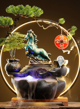 创意流水招c财牛大象动物陶瓷摆饰新中式家居客厅桌面开业乔迁礼