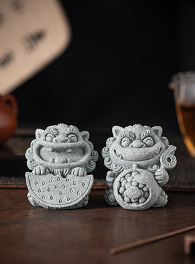 青砂石祝福可爱桌面西瓜石榴摆件
