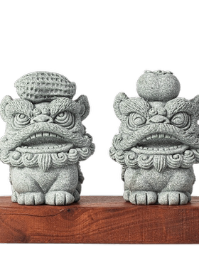 青砂石好柿发生可爱桌面舞狮摆件