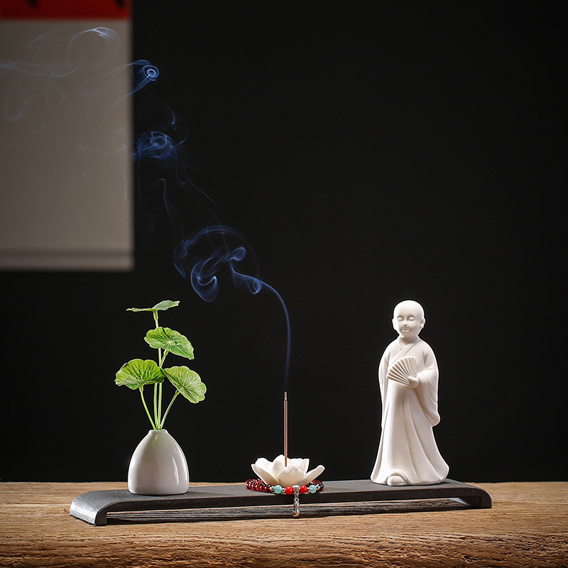 白瓷和尚禅意线香花插假山茶宠茶室摆件中式家居客厅桌面造景软装