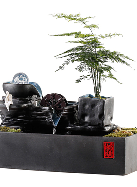 中式时来运转招财流水小加湿器微景观桌面造景客厅乔迁送礼品
