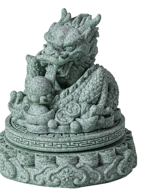 青砂石招财国潮桌面祥龙戏水摆件