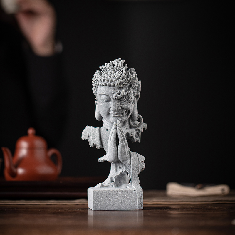 中式释迦牟尼佛像摆件创意佛魔一念之间鱼缸造景园艺茶室桌面装饰