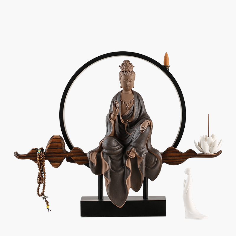 中式观世音菩萨创意陶瓷工艺品摆件观音佛像供奉家居客厅桌面装饰