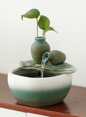 新中式小型陶瓷流水招财摆件鱼缸店铺开业送礼Q家居客厅玄关装饰