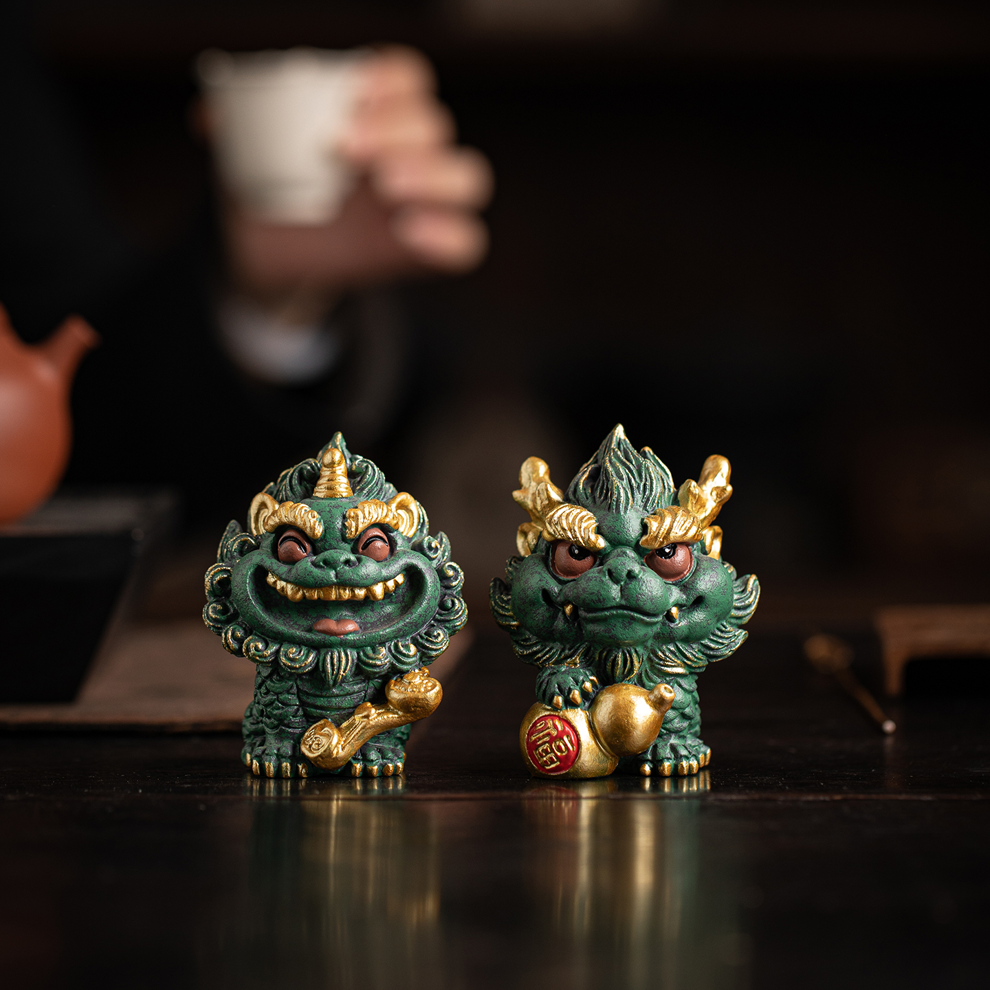 国潮福禄如意小麒麟瑞兽一对摆件