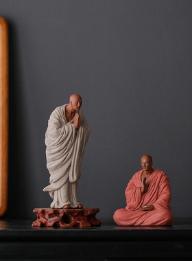 创意紫泥小和尚禅宗人物茶室桌面茶空间景观装饰茶宠物茶玩摆件