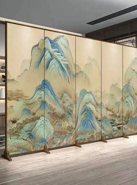 新中式屏风隔断客厅玄关遮挡山水画酒店办公室遮挡可移动折叠定制