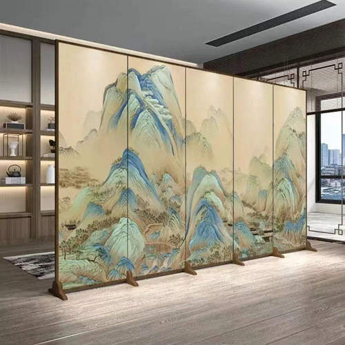 新中式屏风隔断客厅玄关遮挡山水画酒店办公室遮挡可移动折叠定制