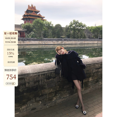 吃绿色菜【京洛佳人】千金风斗篷双面羊毛大衣毛呢外套