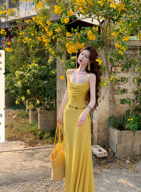 吃绿色菜【海岛精灵】夏天bi入版 荡领不走光针织弹力吊带连衣裙