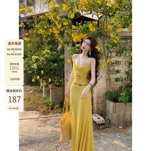 荡领不走光针织弹力吊带连衣裙 夏天bi入版 吃绿色菜 海岛精灵