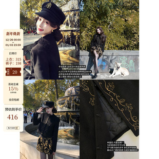 外套 复古金线刺绣夹棉保暖短西装 吃绿色菜 黑金时代