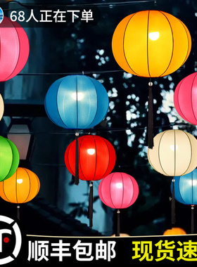 2026新款圆形红灯笼黄色橙色户外防水连串景区装饰新中式布艺吊灯