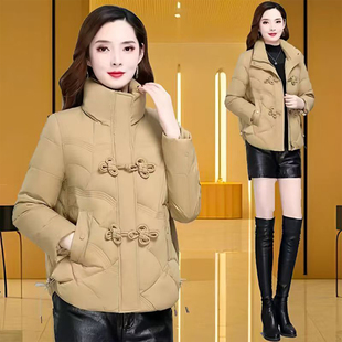 加厚立领冬季 保暖宽松大码 棉衣 时尚 中国风复古盘扣羽绒棉服女短款
