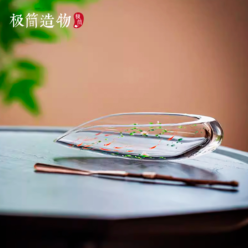 手绘鱼戏荷叶玻璃茶则茶拨