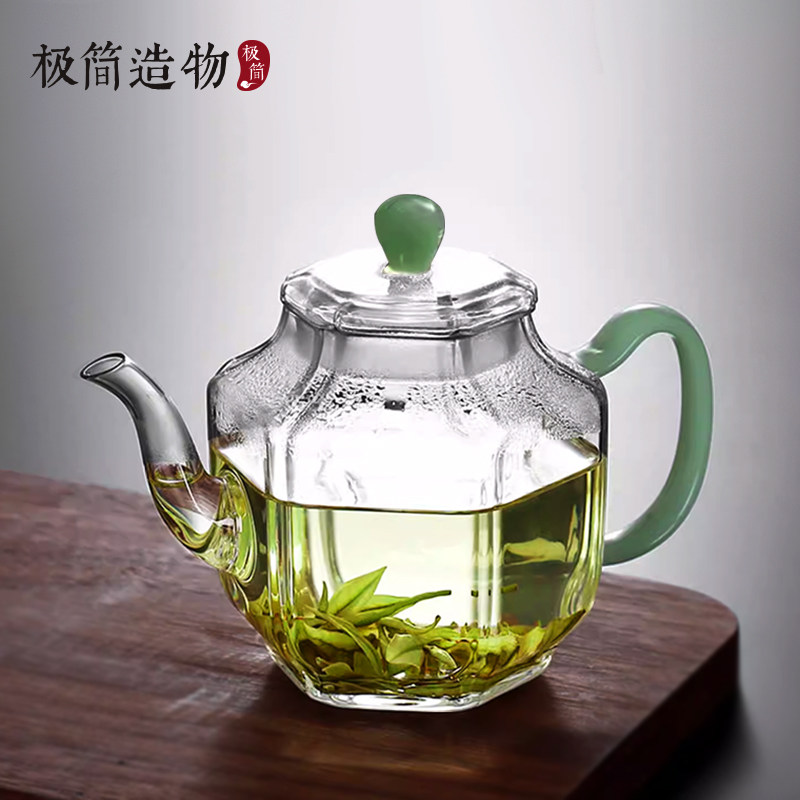 迷你高硼硅绿玉带过滤玻璃玲珑泡茶壶一人用单人透明绿茶功夫茶具