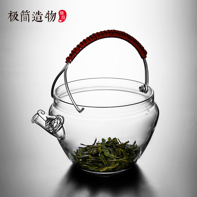 高档日式侘寂风提梁分茶滤网一体泡茶壶绿红茶过滤玻璃公道杯茶具