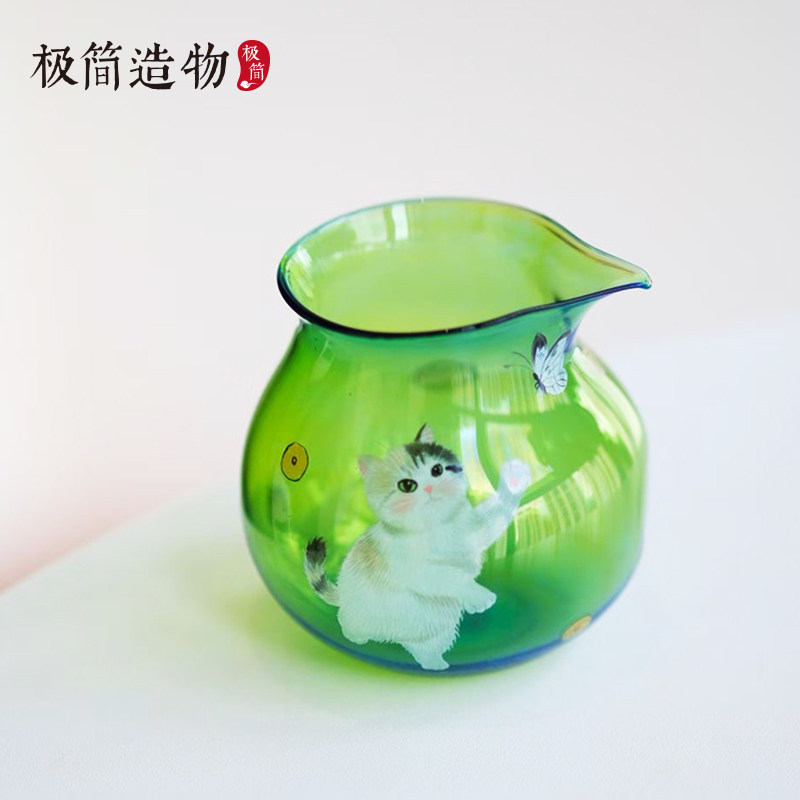 手绘猫咪公道杯可爱纯手绘玻璃