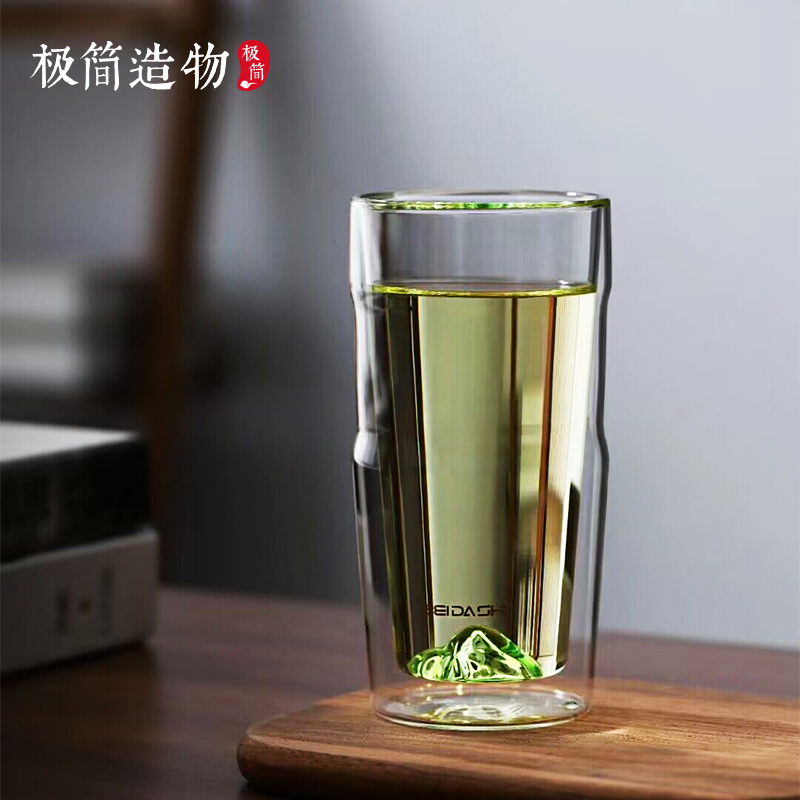 观山双层隔耐热玻璃杯泡猴魁龙井绿茶杯专用男女水杯子高级感家用