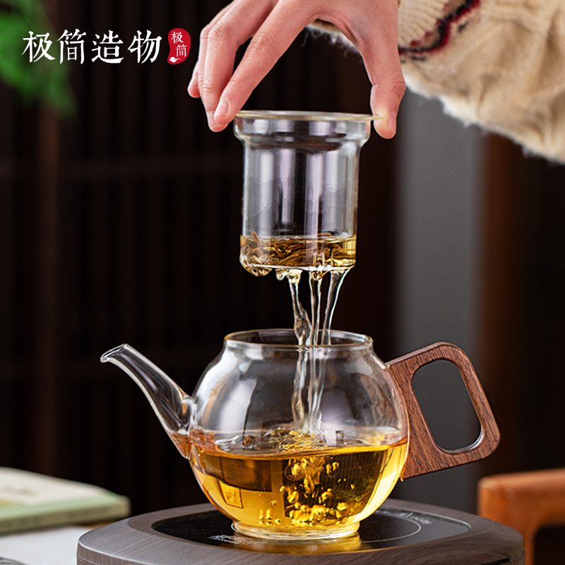 2025新款木把玻璃泡花茶壶