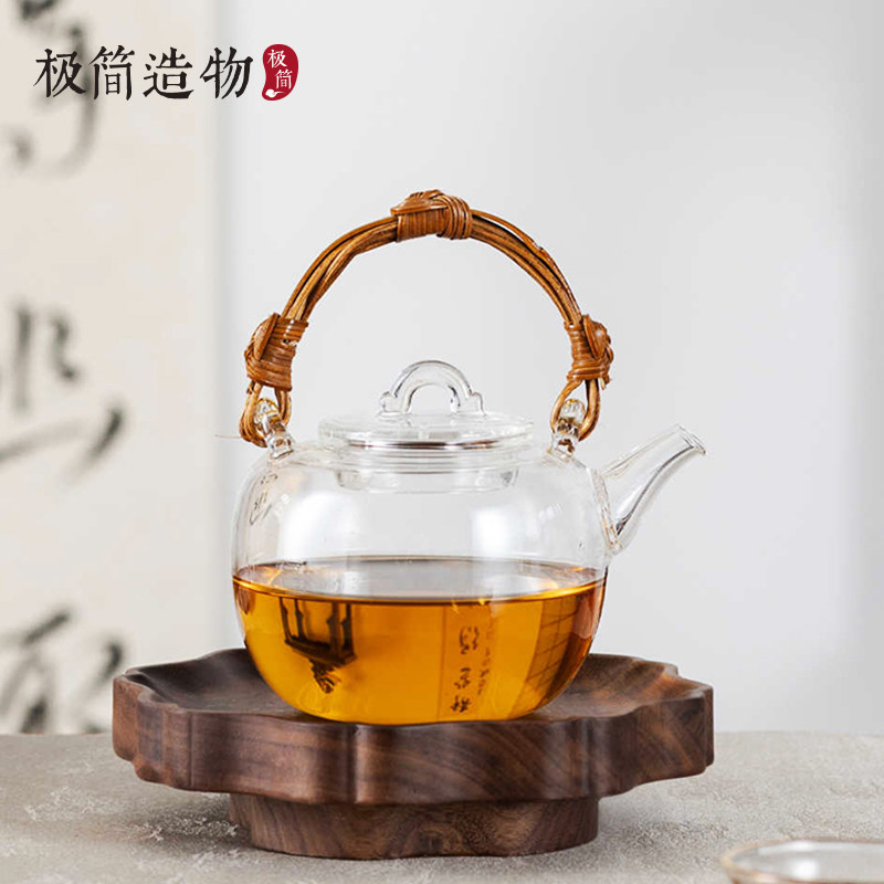 中式小容量高硼硅玻璃泡茶壶藤编提梁电陶炉加热煮茶器家用300ML