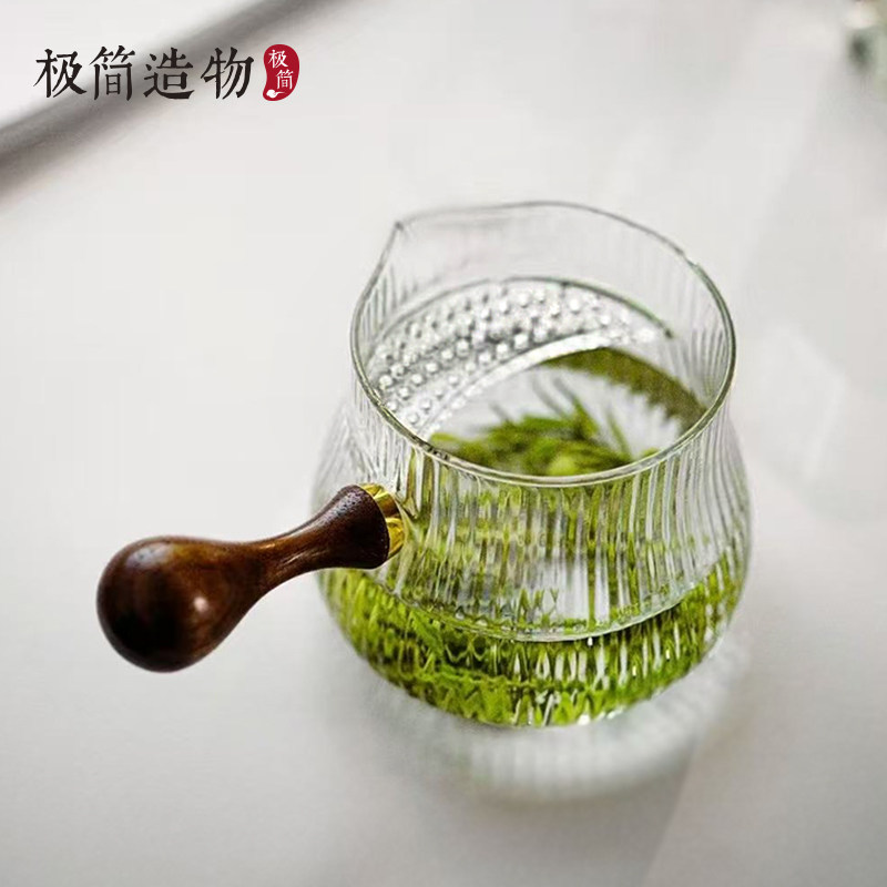 侧把月牙玻璃公道杯绿茶泡茶器