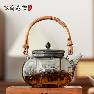可明火高硼硅玻璃竹藤提梁壶烧水壶电陶炉煮泡茶水分离茶壶大容量